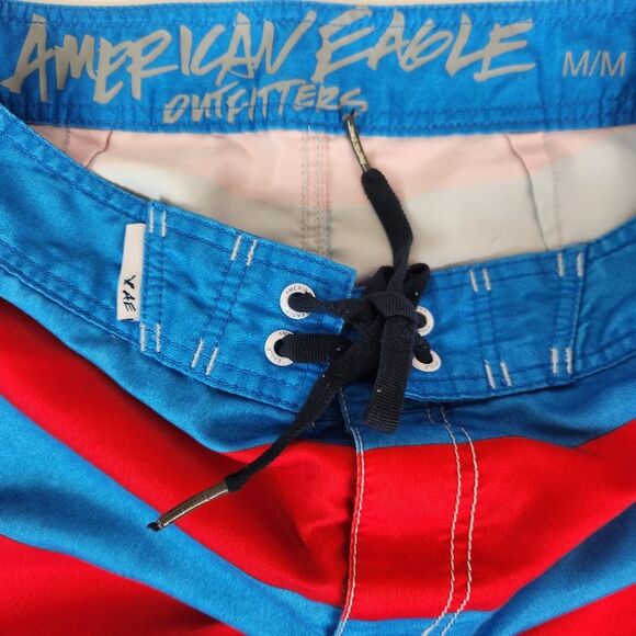 American Eagle Mens Large Stripe Single Pocket Board Shorts Medium - Picture 4 of 7